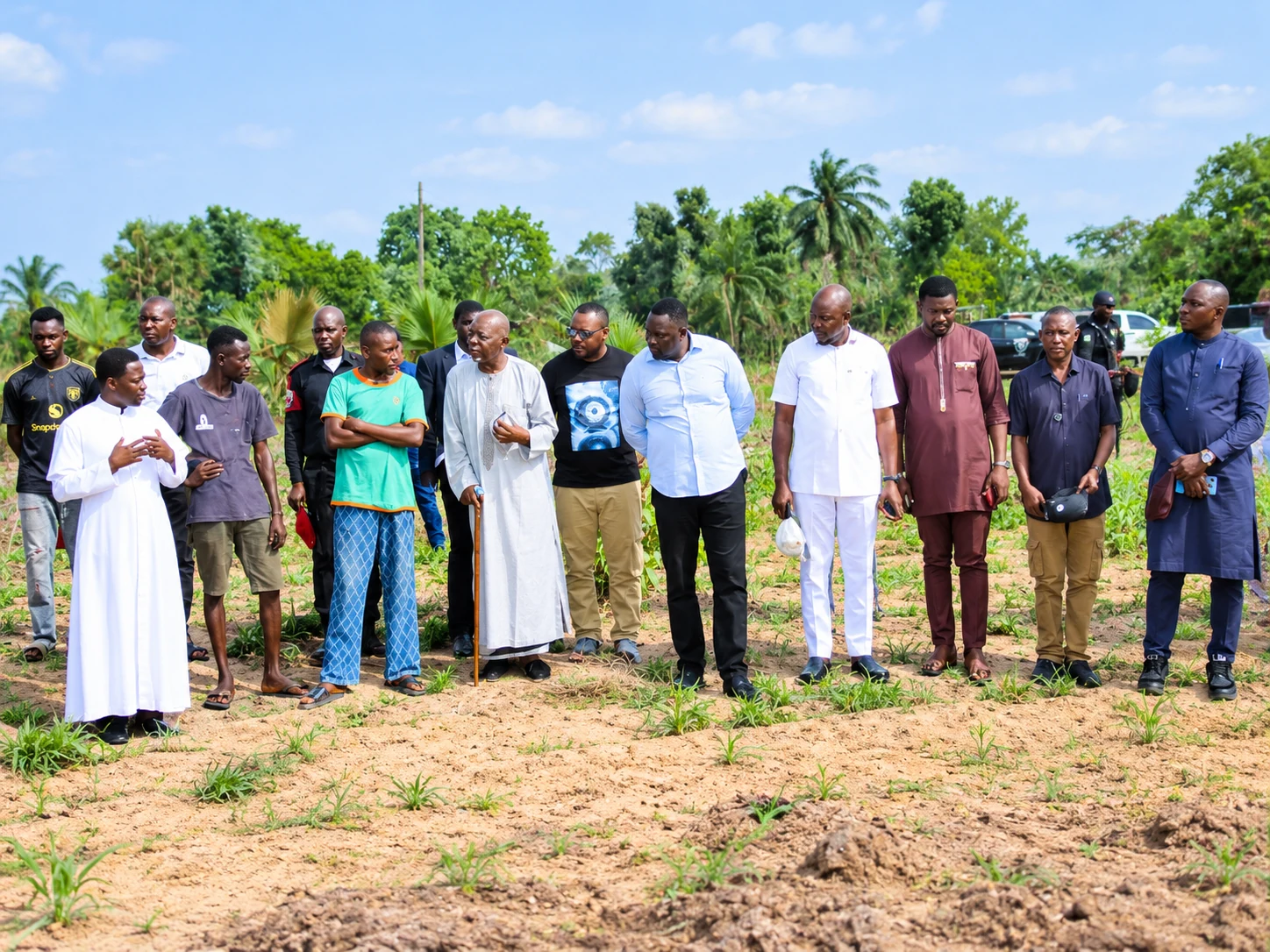 Community leaders inspecting farmland during Ojema's visit to Edikwu-Ankpali